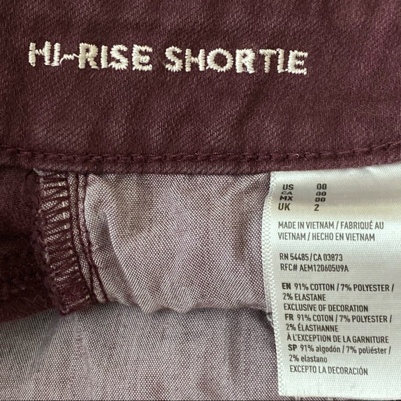 American Eagle Outfitters Hi Rise Shortie Cut Off Shorts Burgundy Plum Size 00 - Picture 9 of 10